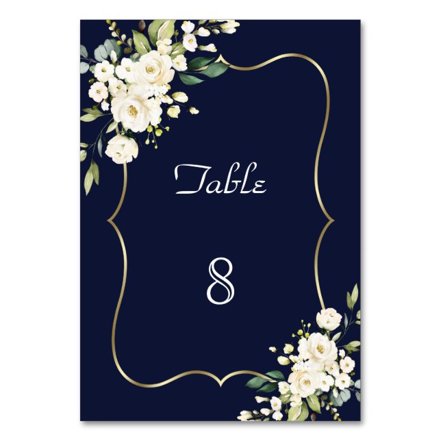 Numéro De Table Mariage cadre vert fleurs blanches aquarelle rose (Par défaut)