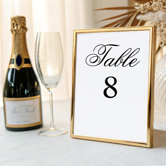 Numéro De Table Mariage calligraphié classique noir et blanc (Créateur téléchargé)