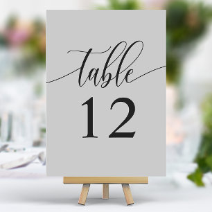 Numéro De Table Mariage Calligraphié Minimaliste Gris Clair