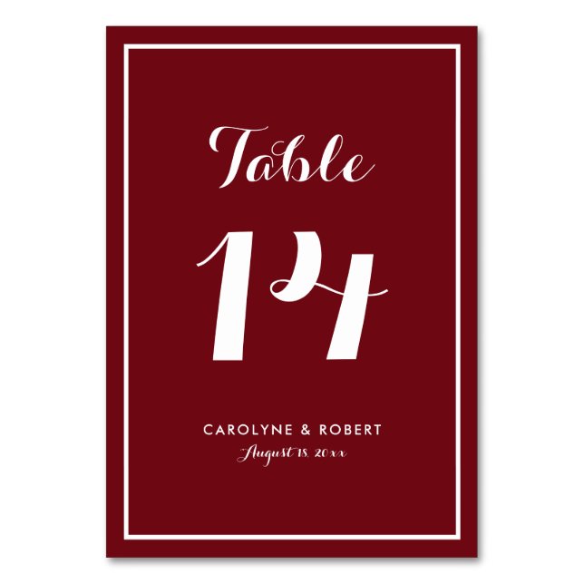 Numéro De Table Mariage calligraphie moderne Bourgogne (Par défaut)