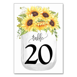 Numéro De Table Mariage campagnard de Sunflowers Mason Jar