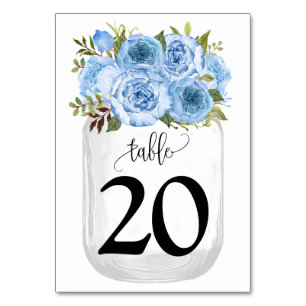 Numéro De Table Mariage campagnard Mason Jar aux fleurs bleues