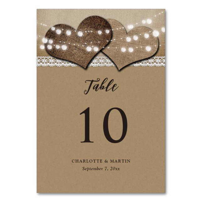 Numéro De Table Mariage campagnard Rustique Kraft Papier Burlap He (Par défaut)