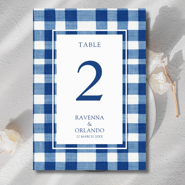 Numéro De Table Mariage carreaux Gingham Bleu bébé Bleu marine Cla (Créateur téléchargé)