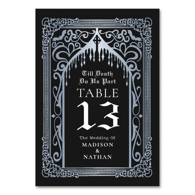 Numéro De Table Mariage Cathédrale Vampire Gothique Argent (Dos)