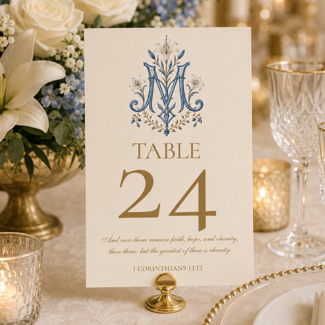Numéro De Table Mariage Catholique Traditionnel Monogramme de Mari (Créateur téléchargé)