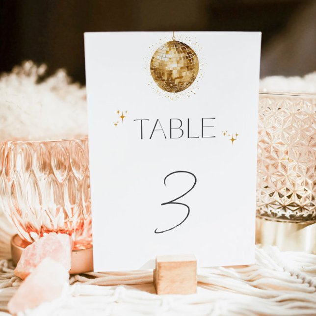 Numéro De Table Mariage Célébré sous Boule Disco Dorée (Créateur téléchargé)