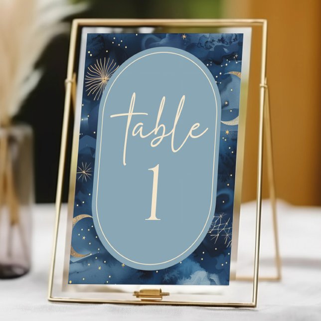 Numéro De Table Mariage Céleste Bleu Or Ciel Étoilé Élégant (Créateur téléchargé)