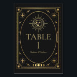 Numéro De Table Mariage céleste de Tarot gothique noir<br><div class="desc">Ajoutez une touche de magie à votre mariage avec ce numéro de table de Mariage de carte Tarot Noir Céleste ! Ces cartes numériques de table présentent un design inspiré du tarot en papier d'aluminium, avec un cadre ovale élégant et un soleil radieux et une lune contre un arrière -...</div>