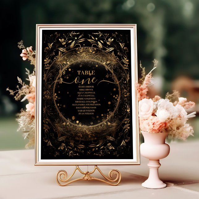 Numéro De Table Mariage céleste en or noir mystique  (Créateur téléchargé)
