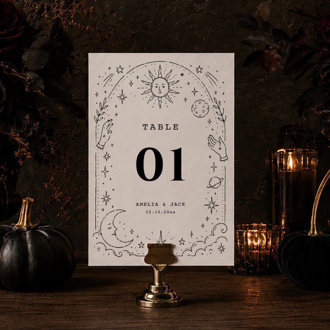 Numéro De Table Mariage Céleste Lune Étoiles Zodiaque  (Créateur téléchargé)