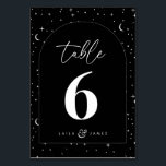 Numéro De Table Mariage céleste noir<br><div class="desc">Une lune céleste et un nom de table de mariage noir sur le thème étoile qui a le même design à l'arrière, pour aider les clients à trouver leur table. Customisez la couleur de l'étoile motif, arrière - plan, remplissage d'arc et élément lune! Vous devrez en acheter un pour chaque...</div>