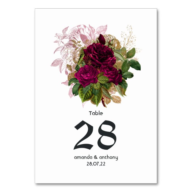 Numéro De Table Mariage Champêtre Bourgogne Rose Pâle Doré (Par défaut)