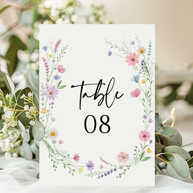 Numéro De Table Mariage Champêtre de Fleurs Sauvages Délicates (Créateur téléchargé)