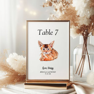 Numéro De Table Mariage Chat Aquarelle Moderne Simple