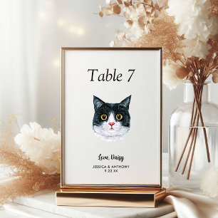 Numéro De Table Mariage Chat Aquarelle Moderne Simple
