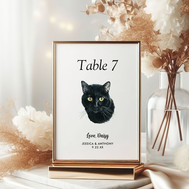 Numéro De Table Mariage Chat Aquarelle Moderne Simple (Créateur téléchargé)