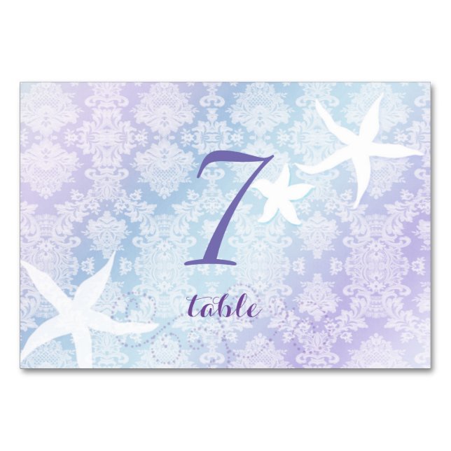 Numéro De Table Mariage chatoyant bleu pourpre Starfish (Devant)
