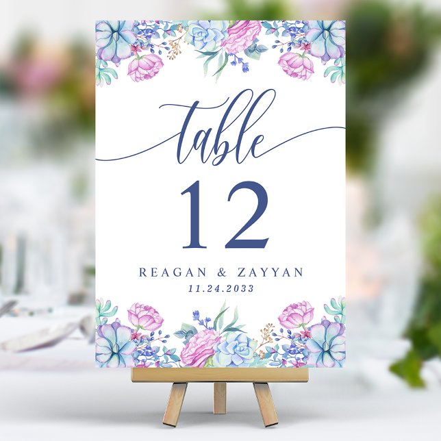 Numéro De Table Mariage chic floral à l'aquarelle avec cactus succ (Créateur téléchargé)