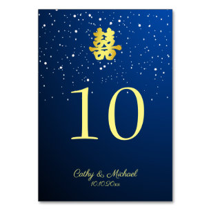 Numéro De Table Mariage chinois bleu nuit étoile double bonheur