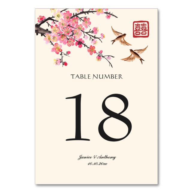 Numéro De Table Mariage chinois de peinture à l'encre sur fleurs e (Par défaut)