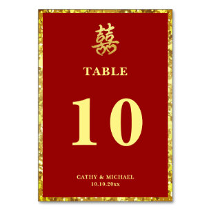 Numéro De Table Mariage chinois double coeur bonheur formel rouge