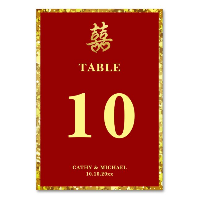 Numéro De Table Mariage chinois double coeur bonheur formel rouge (Par défaut)