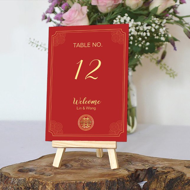 Numéro De Table Mariage chinois élégant Red Double (Créateur téléchargé)