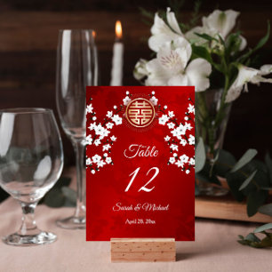 Numéro De Table Mariage chinois en fleurs de cerisier blanc