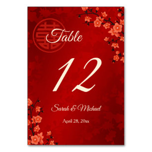 Numéro De Table Mariage chinois en fleurs de cerisiers rouges