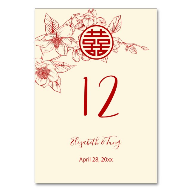 Numéro De Table Mariage chinois Magnolia (Dos)