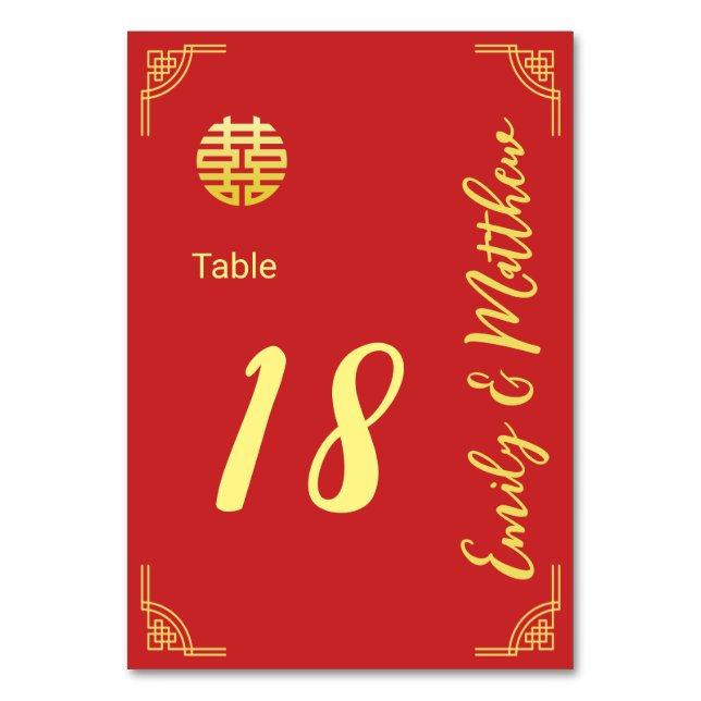 Numéro De Table Mariage chinois or cadre double xi détails (Dos)