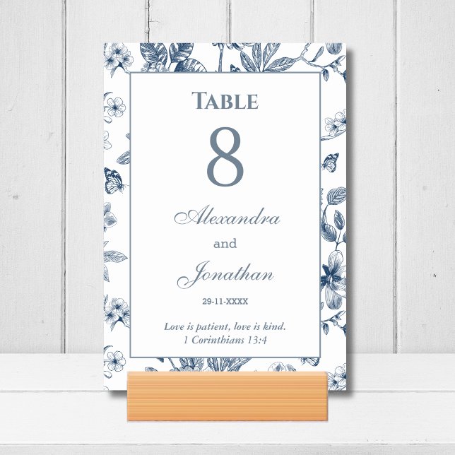 Numéro De Table Mariage Chrétien à Motif Floral Bleu    (Créateur téléchargé)