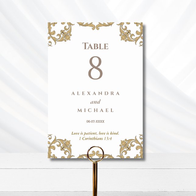 Numéro De Table Mariage chrétien baroque orné élégant  (Créateur téléchargé)