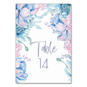 Numéro De Table Mariage Ciel Bleu et Bubblegum Pink Peonies