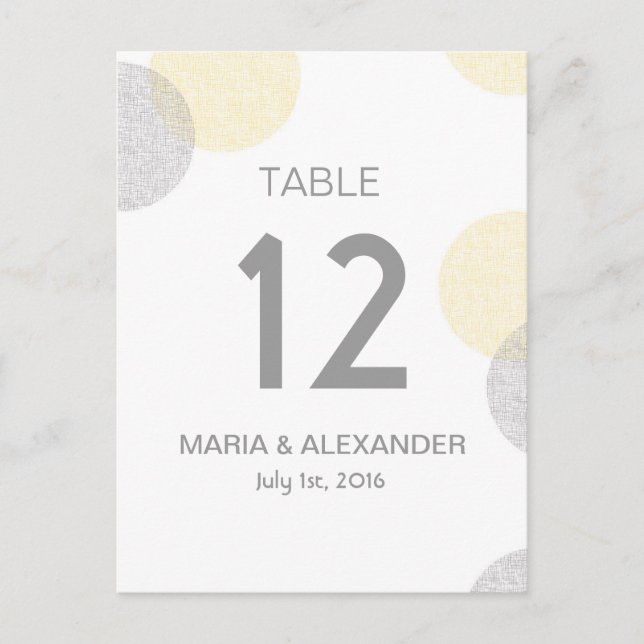 Numéro de table Mariage circulaire jaune et gris m (Devant)