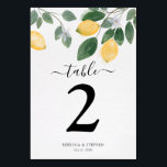 Numéro De Table Mariage citron à l'aquarelle chic Country<br><div class="desc">Carte de numéro de table mariage citron couleur aquarelle de campagne. Éléments correspondants disponibles.</div>