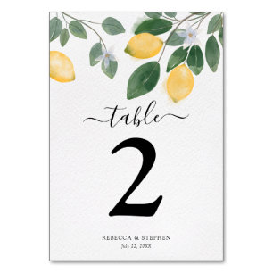 Numéro De Table Mariage citron à l'aquarelle chic Country