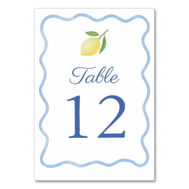Numéro De Table Mariage Citron Citrus Bordure Bleue Ondulée Bohème (Par défaut)