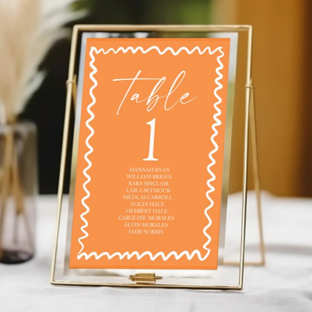 Numéro De Table Mariage Citron Ondulé Fantaisiste Bordure Orange (Créateur téléchargé)