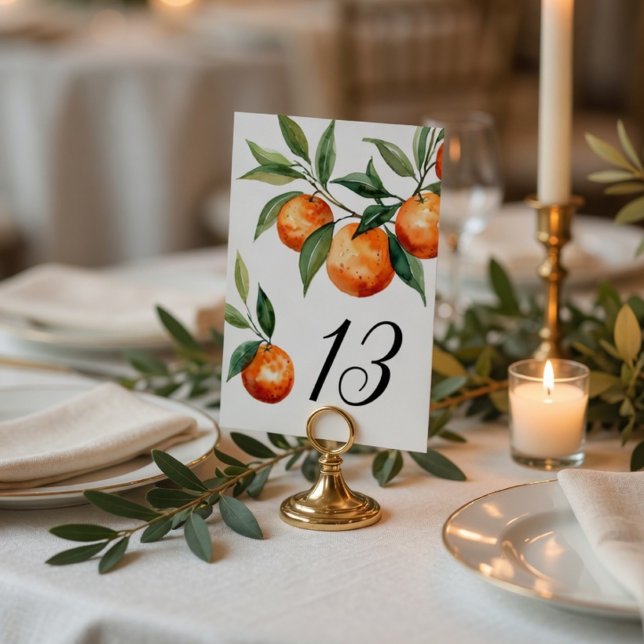Numéro De Table Mariage Citron | Orange Méditerranéen Élégant (Créateur téléchargé)
