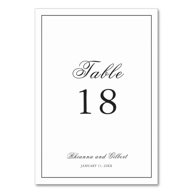 Numéro De Table Mariage Classique aux Frontières Noir et Blanc Int (Par défaut)