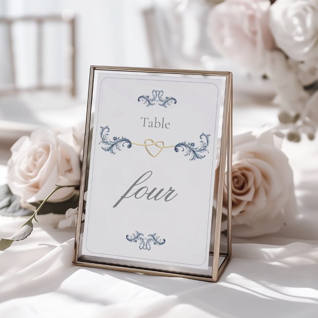 Numéro De Table Mariage Classique Bleu Poussiéreux Or (Créateur téléchargé)