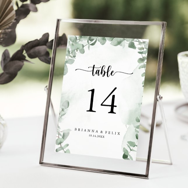 Numéro De Table Mariage classique de feuillage vert Eucalyptus (Créateur téléchargé)