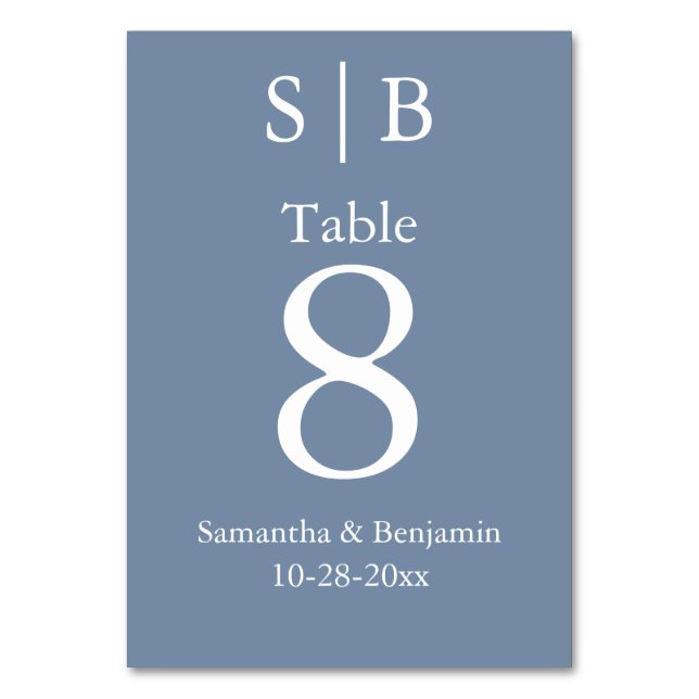 Numéro De Table Mariage Classique Monogramme Bleu Poussiéreux (Par défaut)
