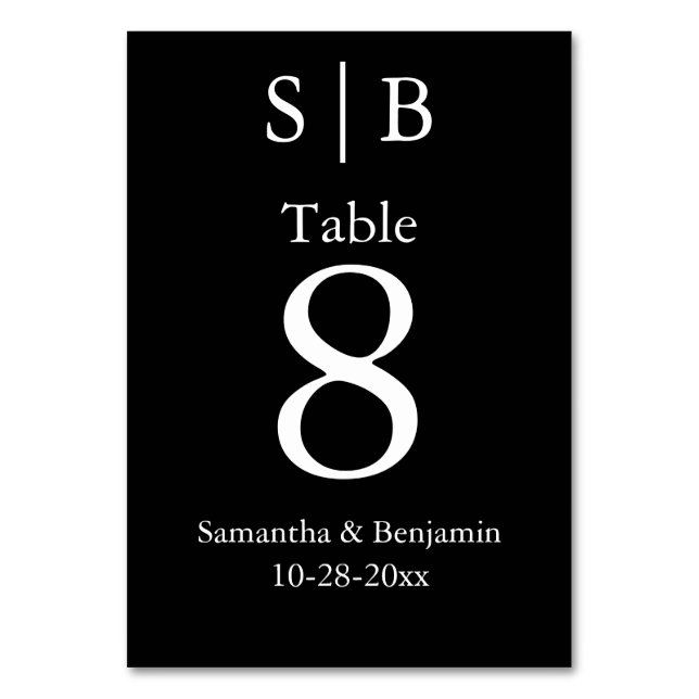 Numéro De Table Mariage Classique Monogramme Noir (Par défaut)