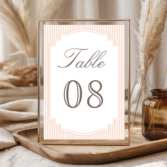 Numéro De Table Mariage Classique Pastel Abricot Rayé (Créateur téléchargé)