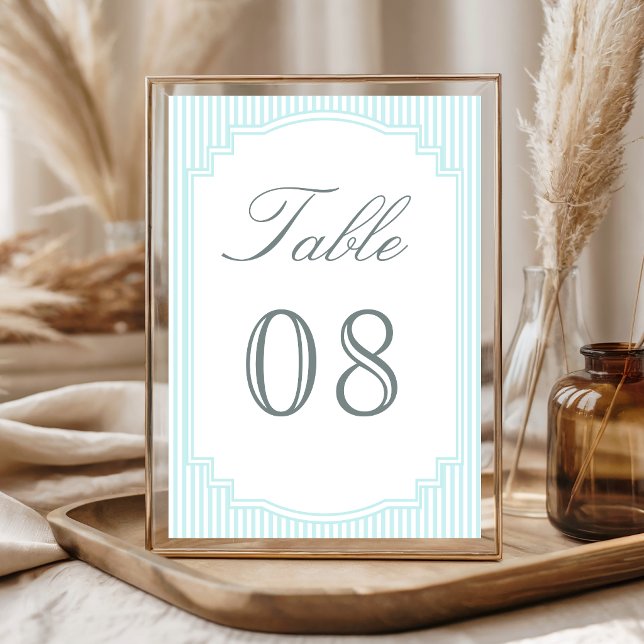Numéro De Table Mariage classique rayé bleu pastel (Créateur téléchargé)