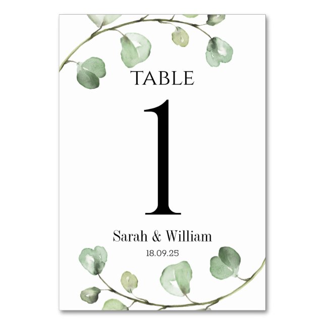 Numéro De Table Mariage classique vert Eucalyptus (Par défaut)