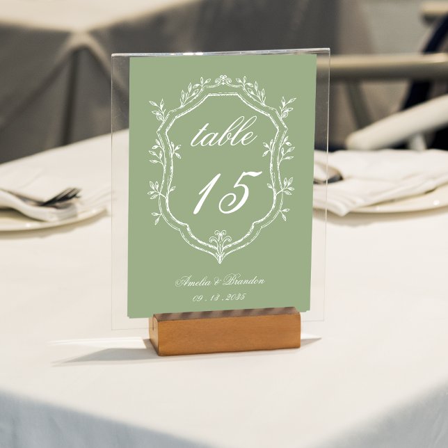 Numéro De Table Mariage Classique Vert Sauge & Fleurs Blanches Cou (Créateur téléchargé)